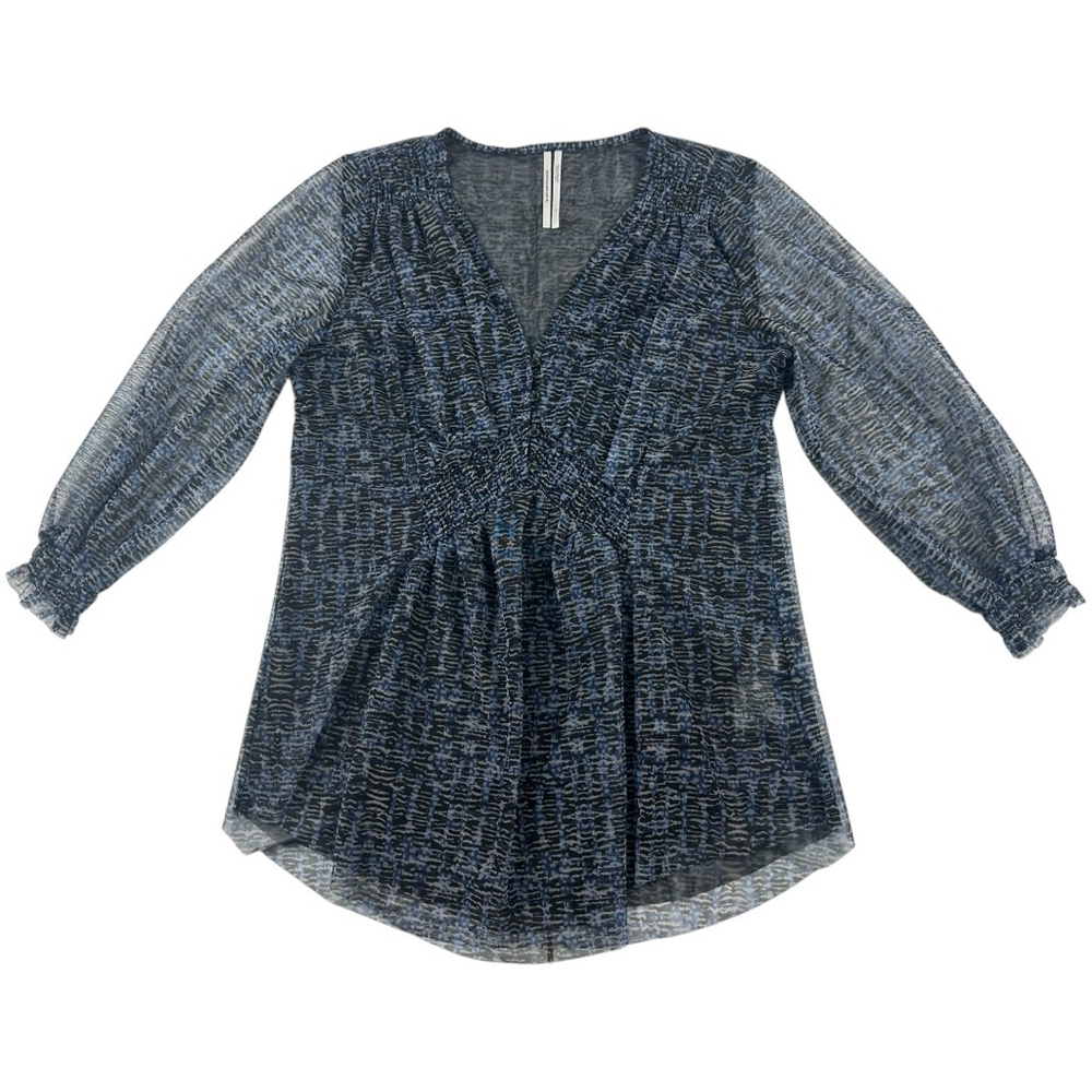 Women's By Anthropologie Gretchen Smocked V Neck Blouse, Size S, Blue - Picture 2 of 9